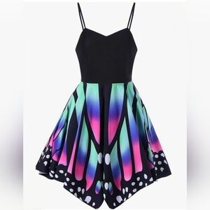 Pretty Girl Butterfly Printed Lace up High Waist A Line Irregular Swing …